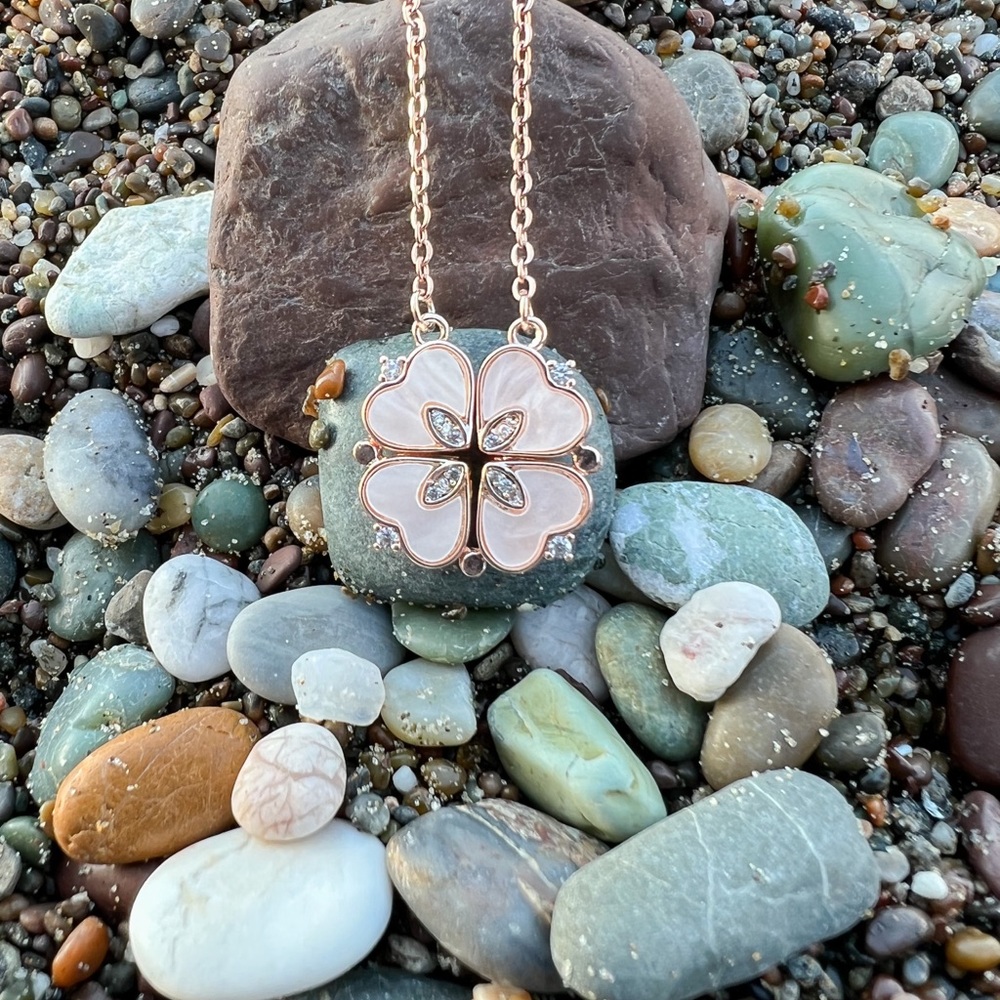 Rose Colored Magnetic Clover/Hearts Necklace